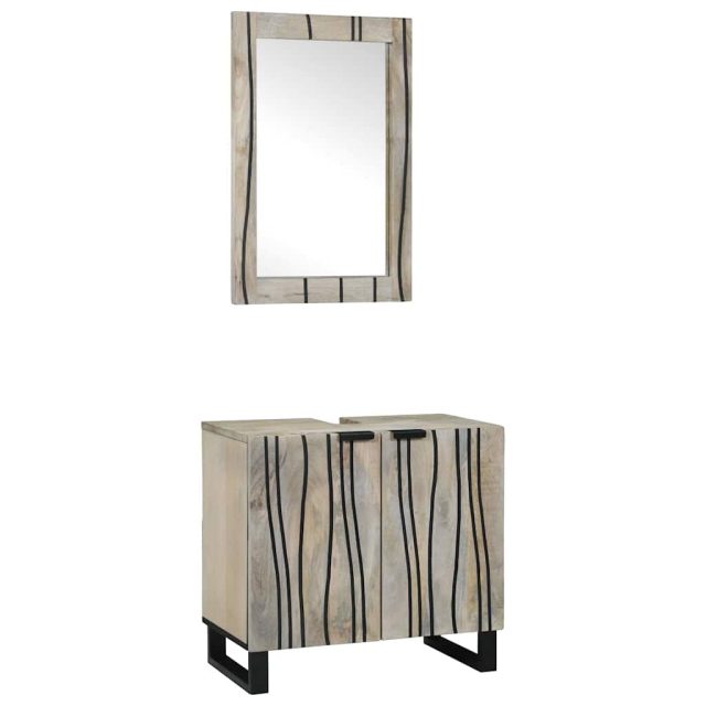 vidaXL Badezimmerschrank-Set 2 pcs Weiß Massivholz Mango