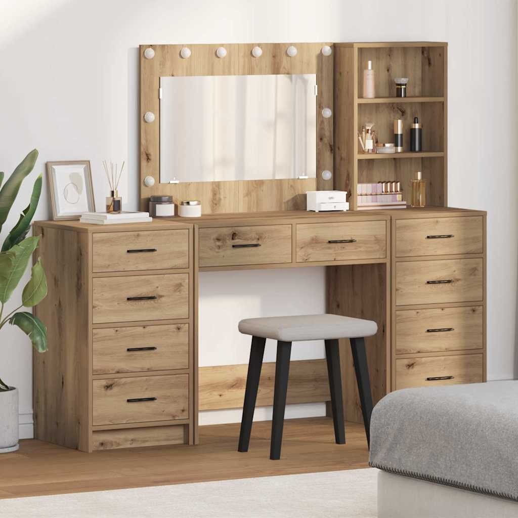 vidaXL Schminktisch 3 pcs Artisan-Eiche 78,5 x 41 x 135 cm