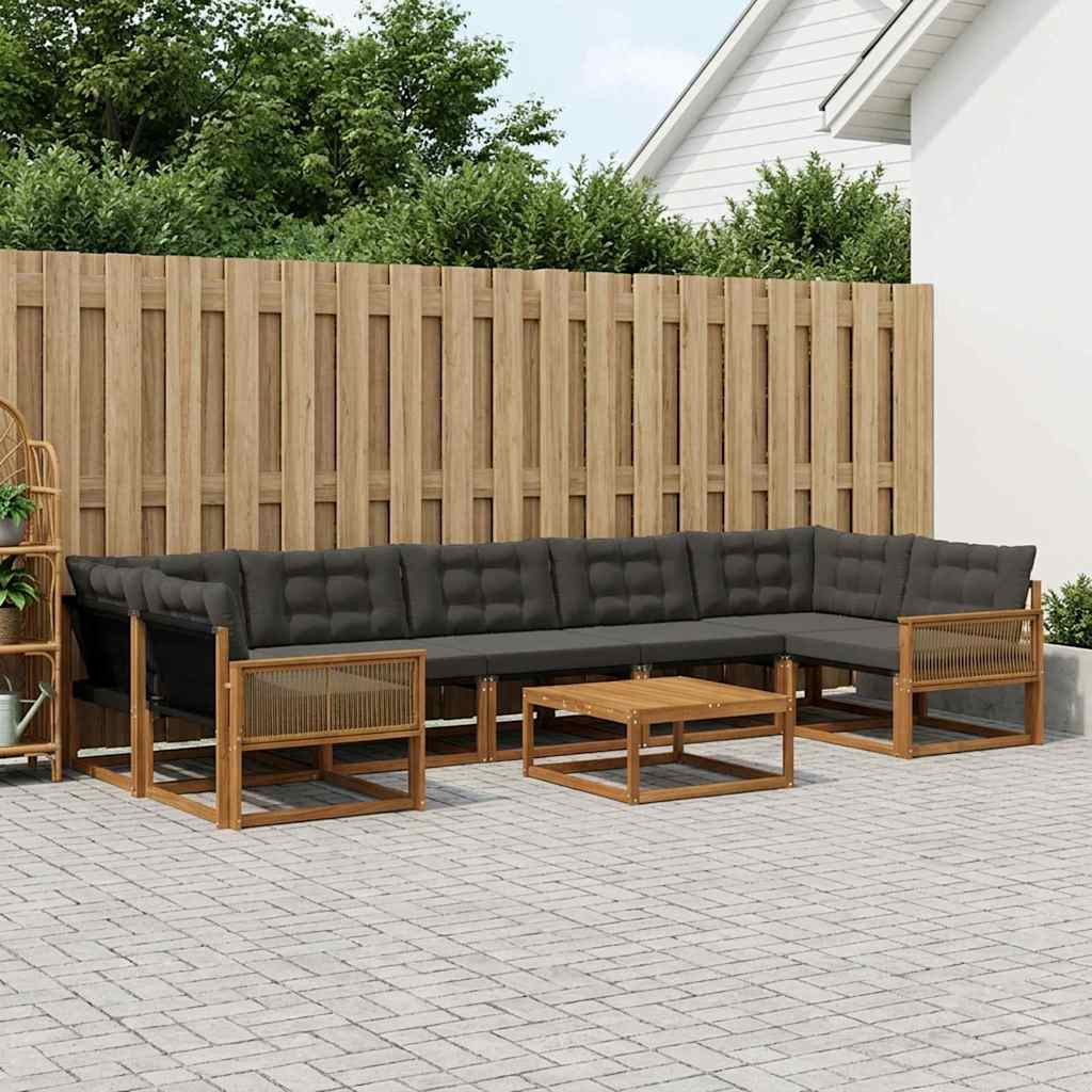 vidaXL Outdoor-Sofagarnitur mit Kissen 8 pcs Natürlich und Schwarz