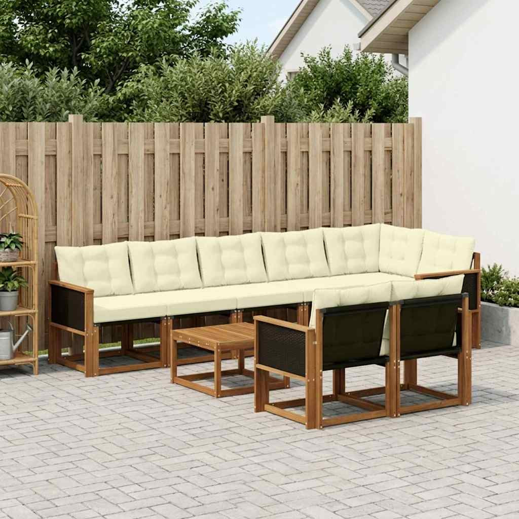 vidaXL Outdoor-Sofagarnitur mit Kissen 9 pcs Natur und Creme