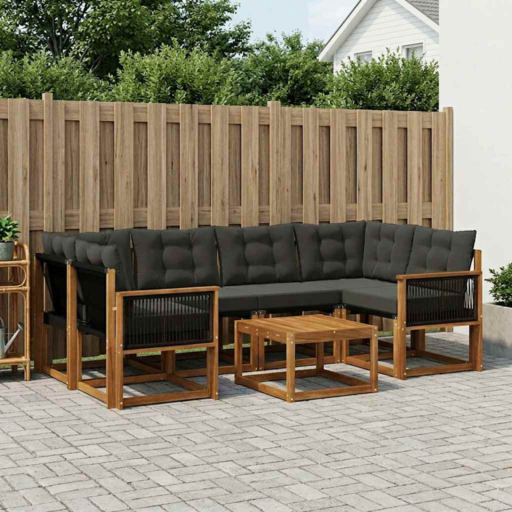 vidaXL Outdoor-Sofagarnitur mit Kissen 7 pcs Natürlich und Schwarz