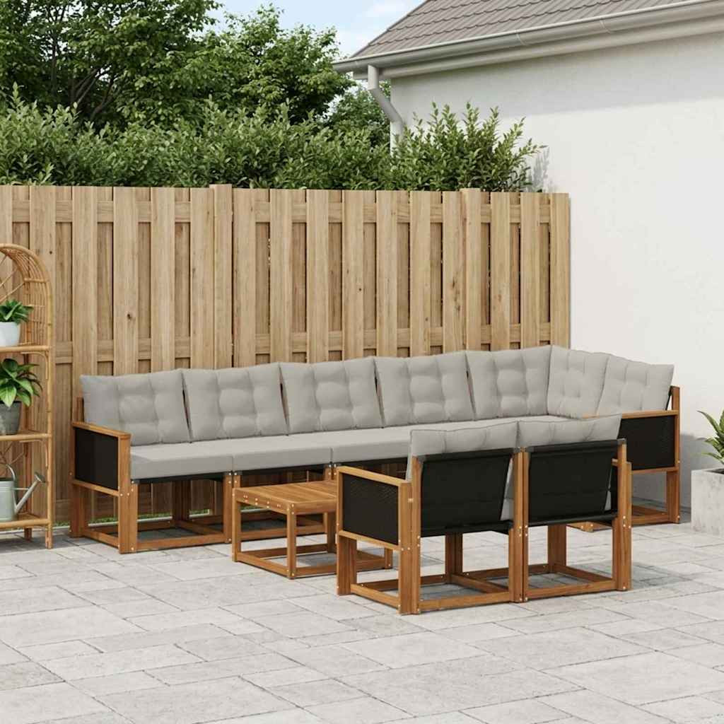 vidaXL Outdoor-Sofagarnitur mit Kissen 9 pcs Natürlich und Hellgrau
