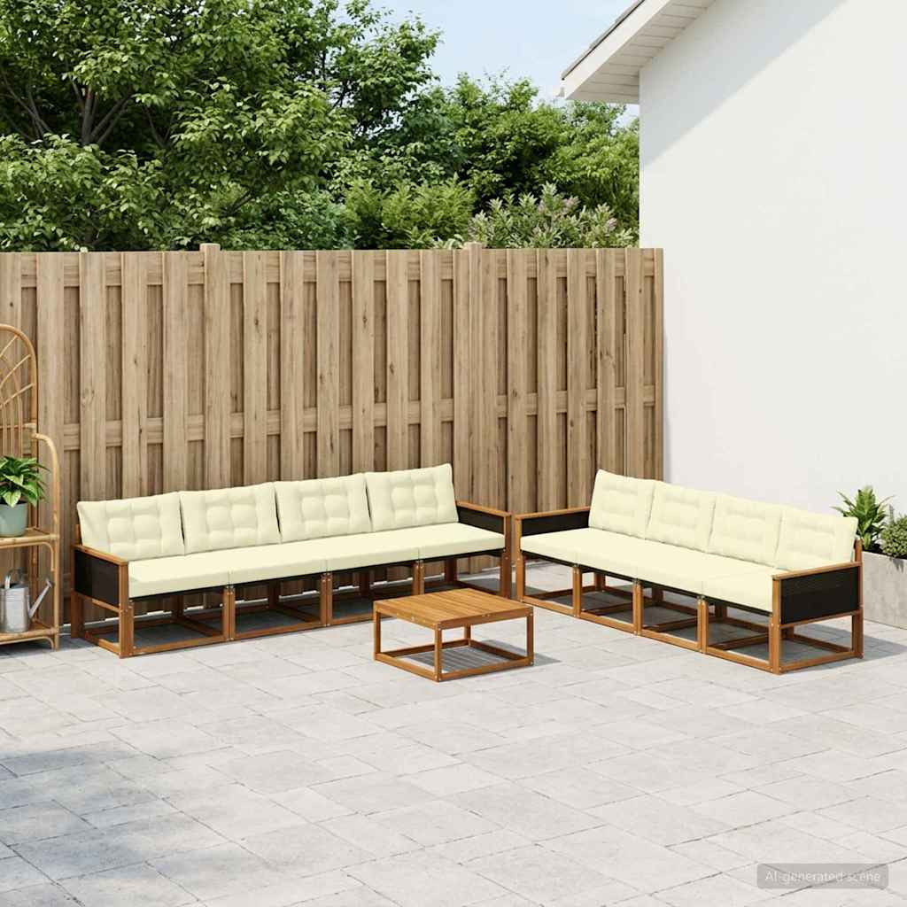 vidaXL Outdoor-Sofagarnitur mit Kissen 9 pcs Natur und Creme