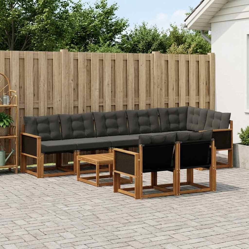 vidaXL Outdoor-Sofagarnitur mit Kissen 9 pcs Natürlich und Schwarz