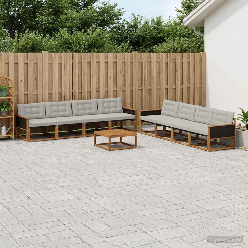 vidaXL Outdoor-Sofagarnitur mit Kissen 9 pcs Natürlich und Hellgrau