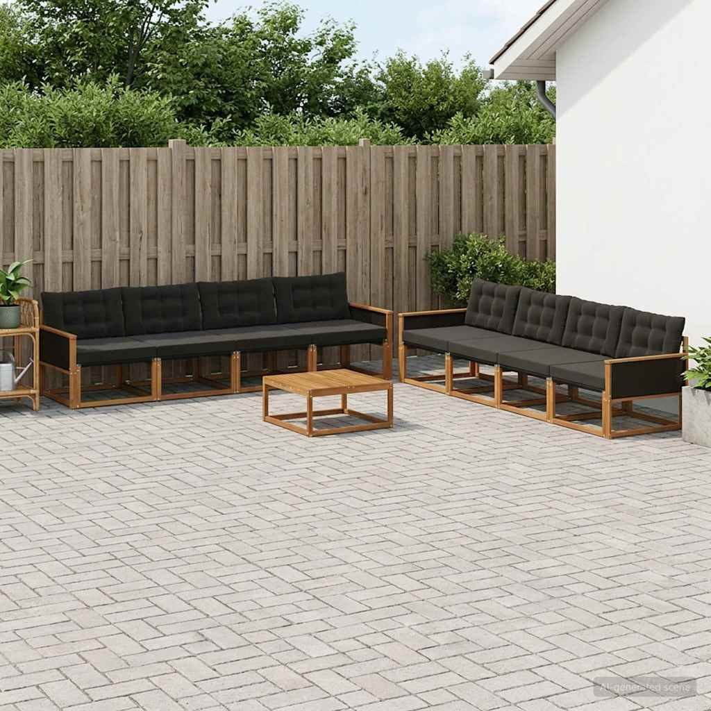 vidaXL Outdoor-Sofagarnitur mit Kissen 9 pcs Natürlich und Schwarz