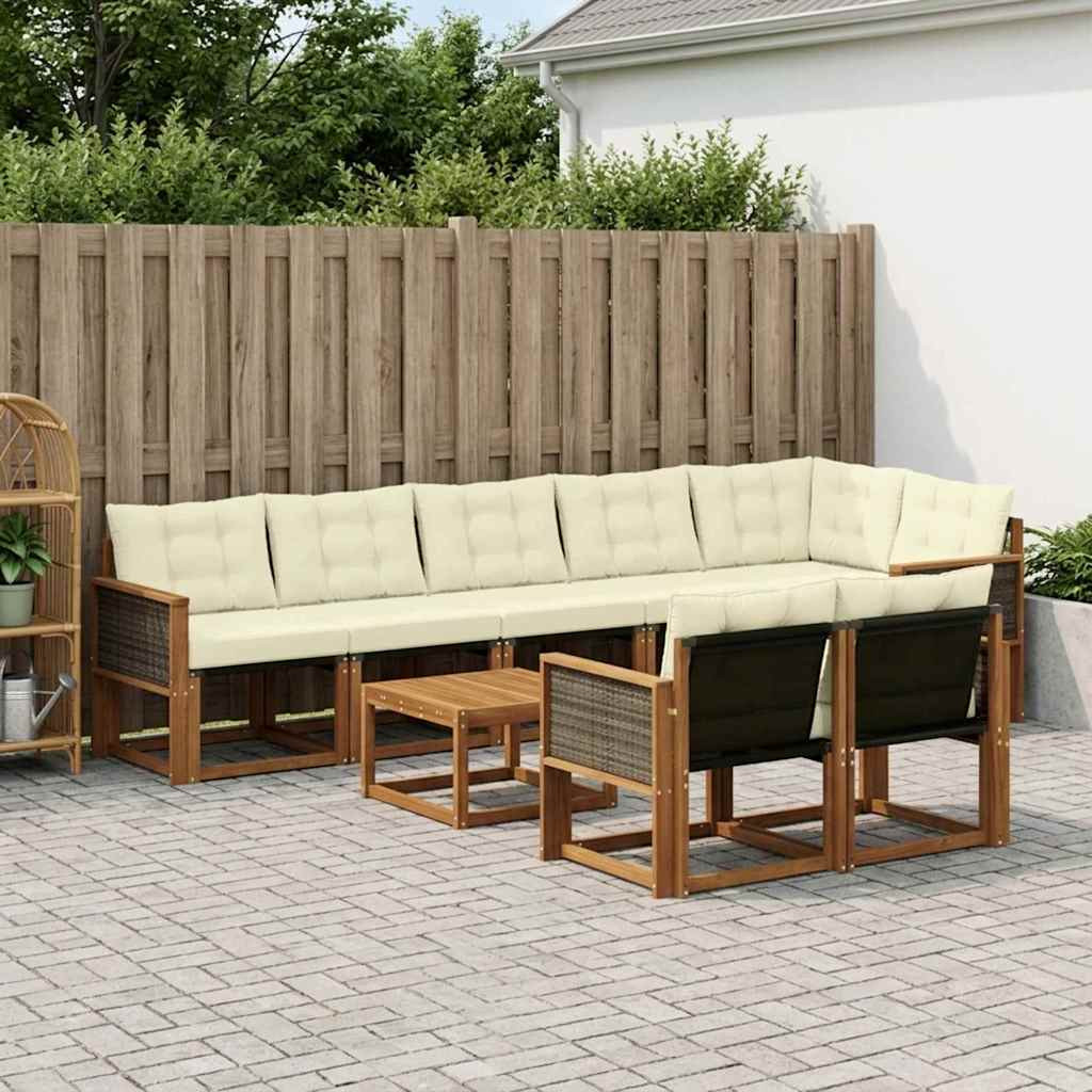 vidaXL Outdoor-Sofagarnitur mit Kissen 9 pcs Natur und Creme