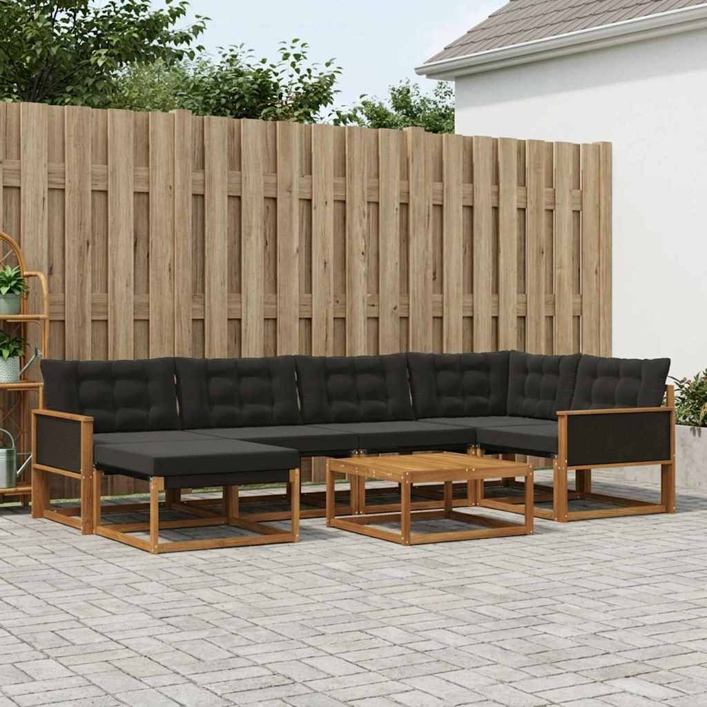 vidaXL Outdoor-Sofagarnitur mit Kissen 7 pcs Natürlich und Schwarz