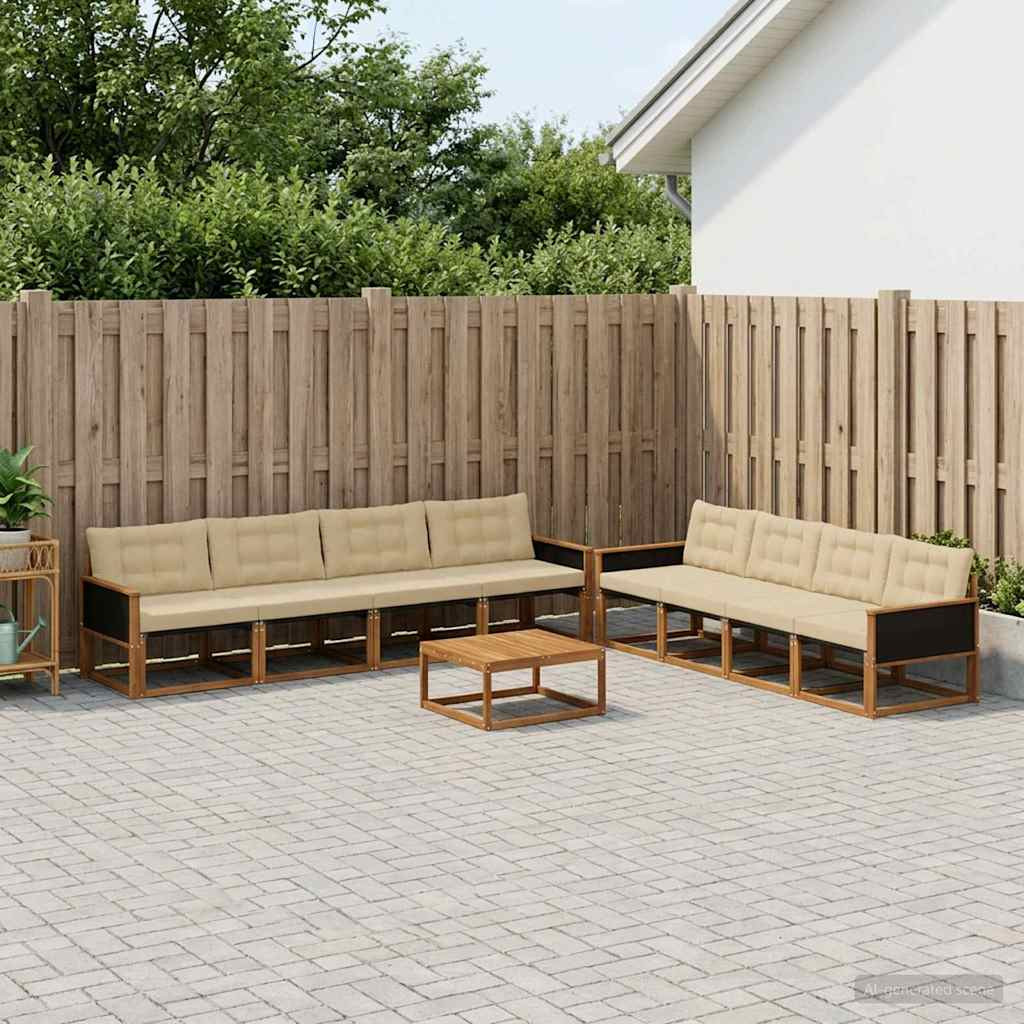 vidaXL Outdoor-Sofagarnitur mit Kissen 9 pcs Natur und Beige