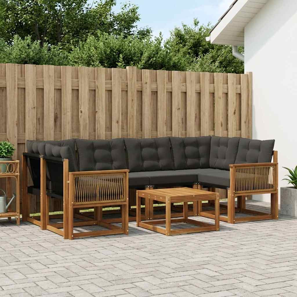 vidaXL Outdoor-Sofagarnitur mit Kissen 7 pcs Natürlich und Schwarz