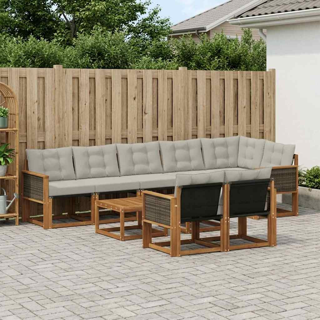 vidaXL Outdoor-Sofagarnitur mit Kissen 9 pcs Natürlich und Hellgrau