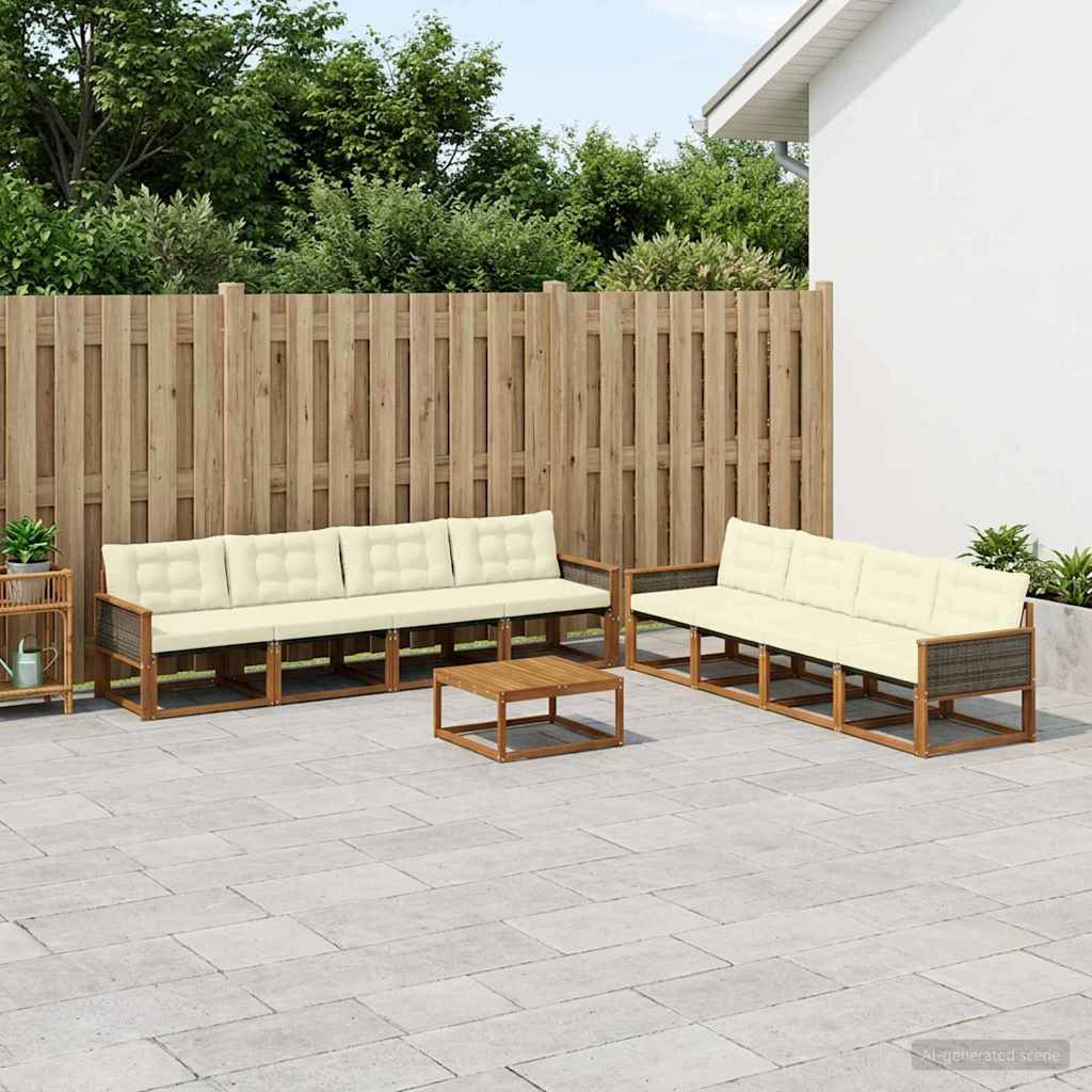vidaXL Outdoor-Sofagarnitur mit Kissen 9 pcs Natur und Creme