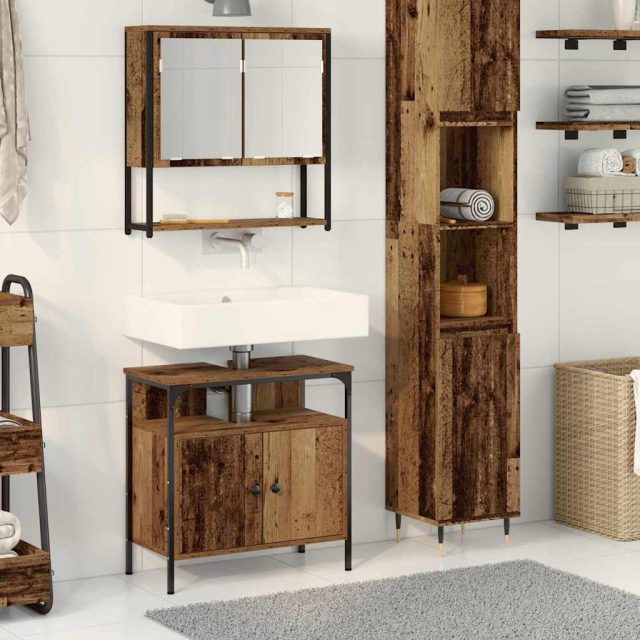 vidaXL Badezimmermöbel-Set mit Regal mit Tür 2 pcs Braun Holzwerkstoff