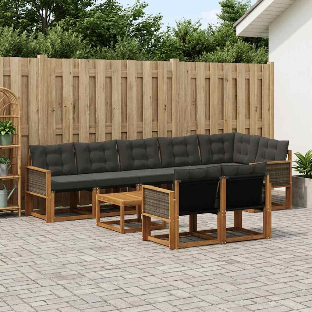 vidaXL Outdoor-Sofagarnitur mit Kissen 9 pcs Natürlich und Schwarz