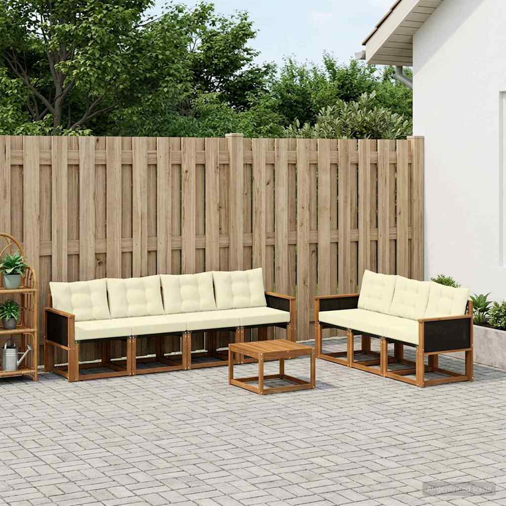 vidaXL Outdoor-Sofagarnitur mit Kissen 8 pcs Natur und Creme