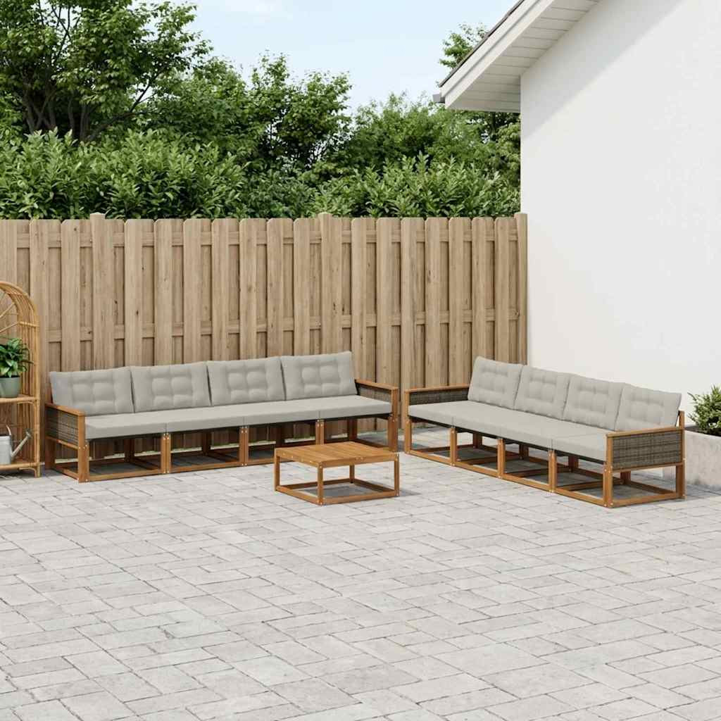 vidaXL Outdoor-Sofagarnitur mit Kissen 9 pcs Natürlich und Hellgrau