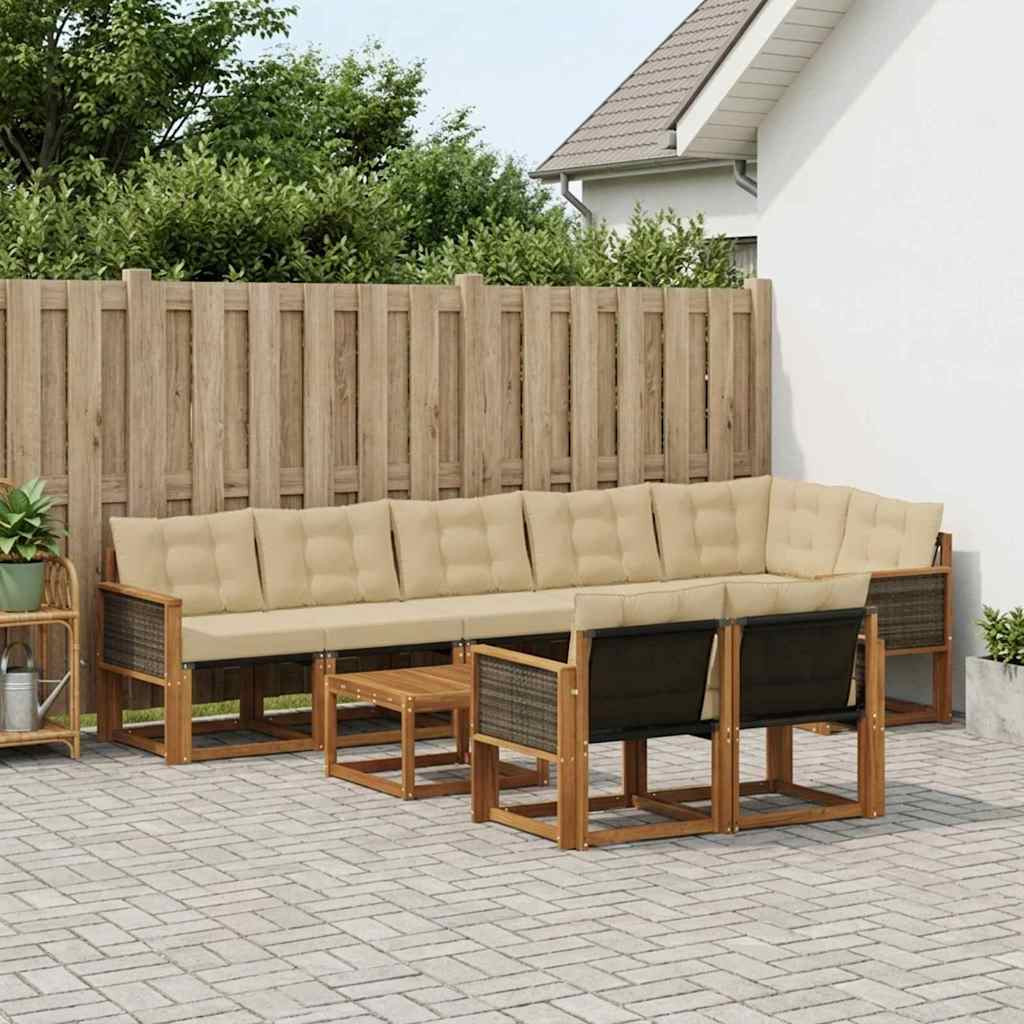 vidaXL Outdoor-Sofagarnitur mit Kissen 9 pcs Natur und Beige
