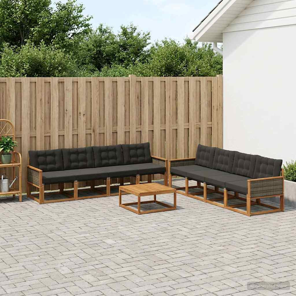 vidaXL Outdoor-Sofagarnitur mit Kissen 9 pcs Natürlich und Schwarz