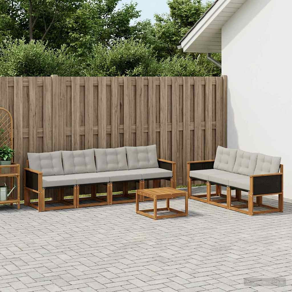 vidaXL Outdoor-Sofagarnitur mit Kissen 8 pcs Natürlich und Hellgrau