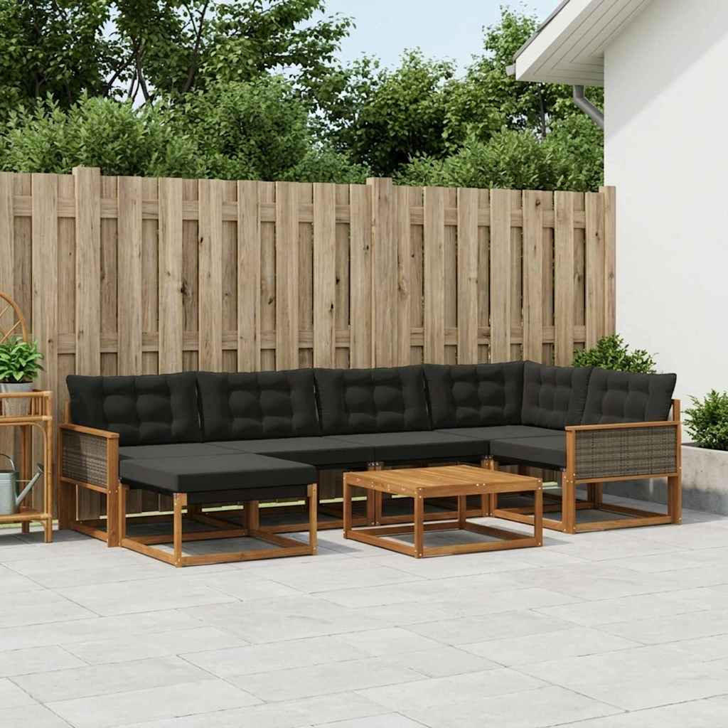 vidaXL Outdoor-Sofagarnitur mit Kissen 7 pcs Natürlich und Schwarz