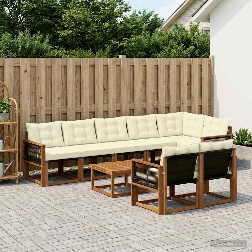 vidaXL Outdoor-Sofagarnitur mit Kissen 9 pcs Natur und Creme