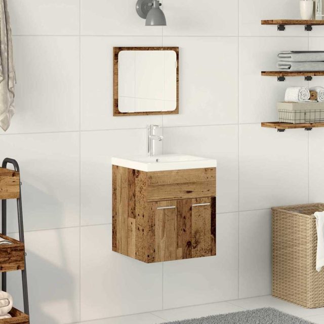 vidaXL Badezimmermöbel-Set Wandmontiert 3 pcs Altholz Holzwerkstoff
