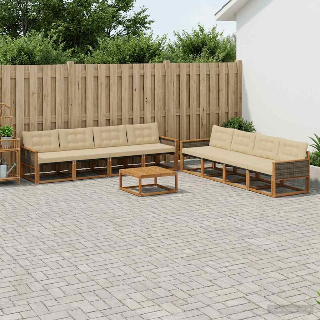 vidaXL Outdoor-Sofagarnitur mit Kissen 9 pcs Natur und Beige