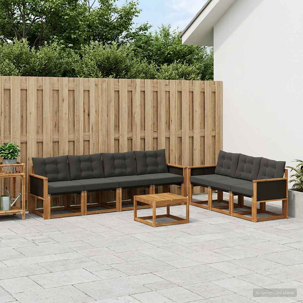 vidaXL Outdoor-Sofagarnitur mit Kissen 8 pcs Natürlich und Schwarz