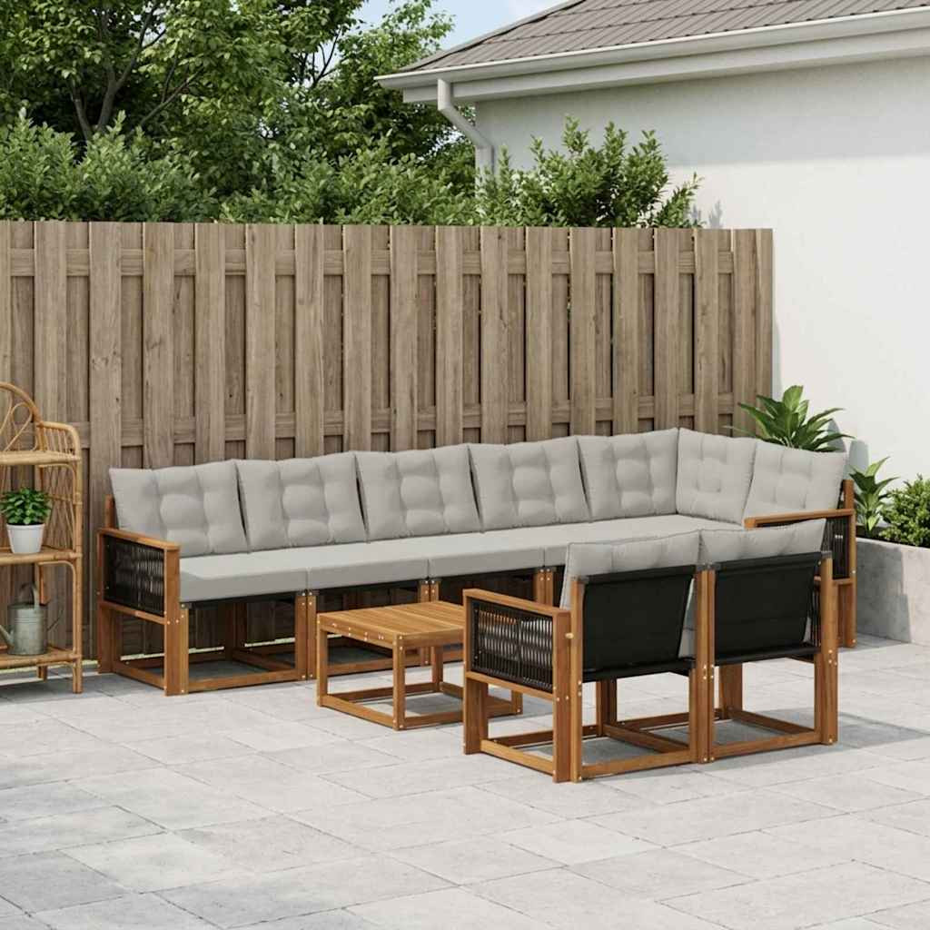 vidaXL Outdoor-Sofagarnitur mit Kissen 9 pcs Natürlich und Hellgrau