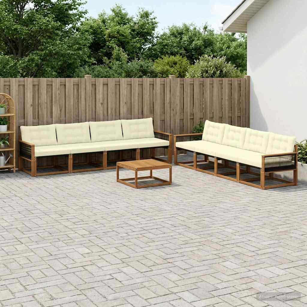 vidaXL Outdoor-Sofagarnitur mit Kissen 9 pcs Natur und Creme