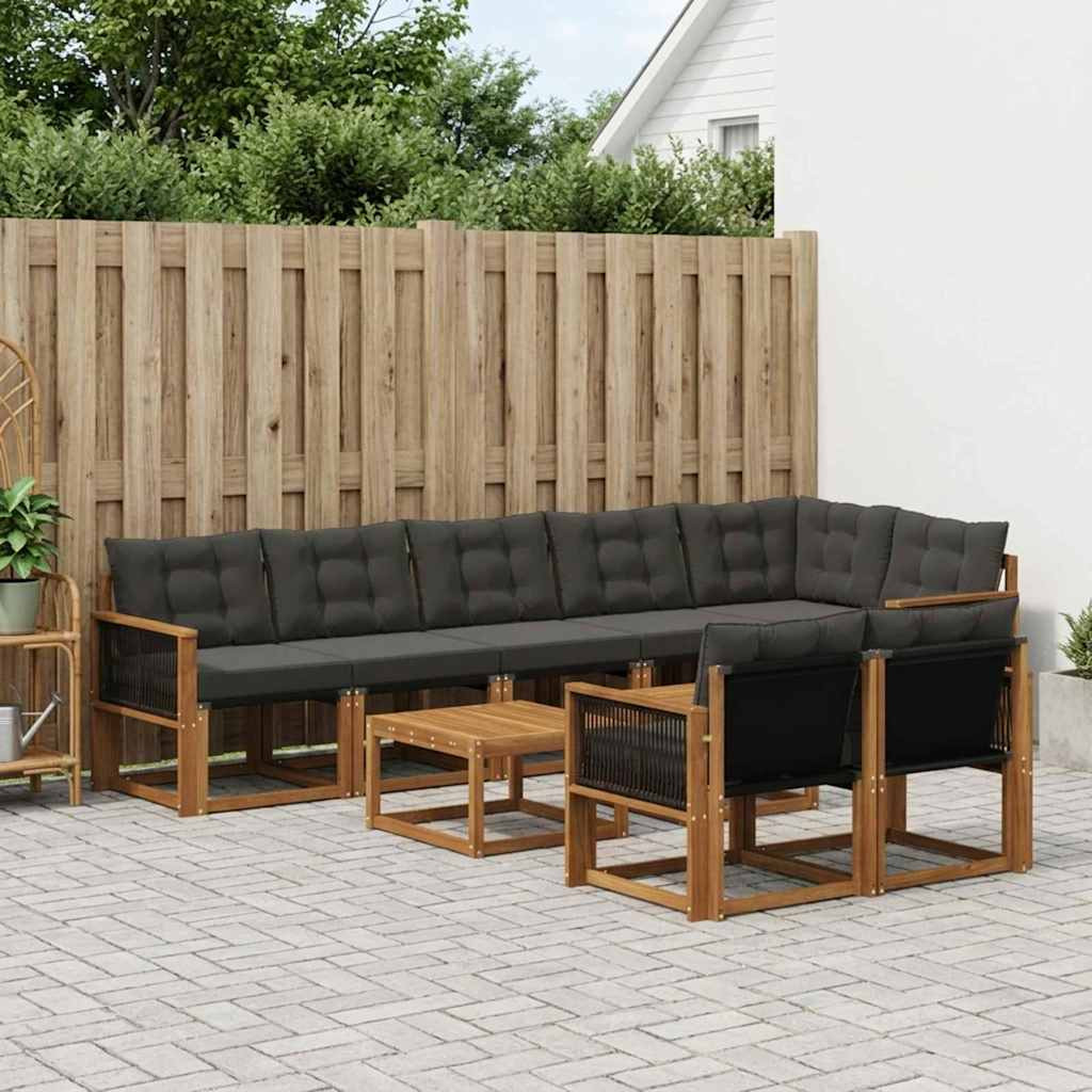 vidaXL Outdoor-Sofagarnitur mit Kissen 9 pcs Natürlich und Schwarz