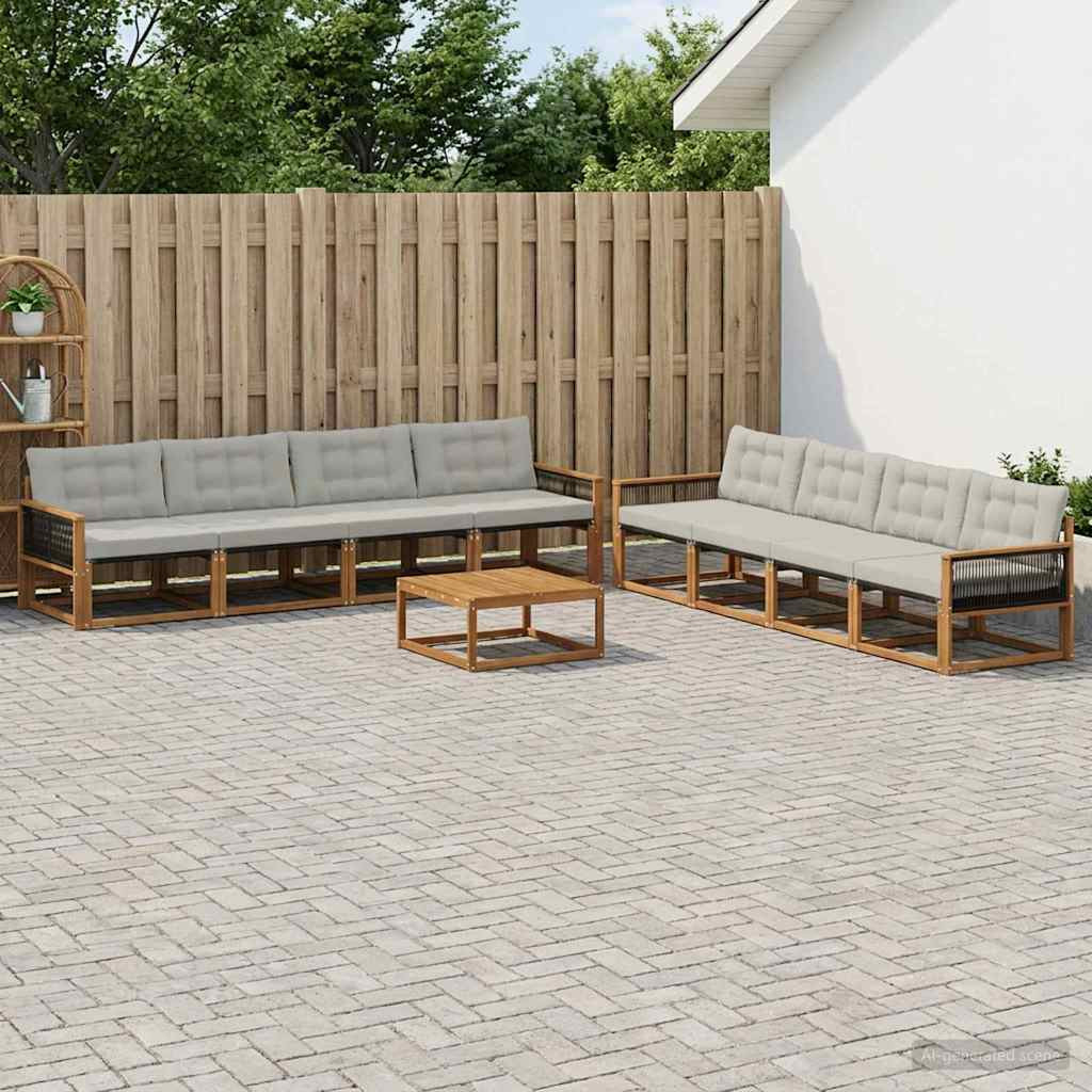 vidaXL Outdoor-Sofagarnitur mit Kissen 9 pcs Natürlich und Hellgrau