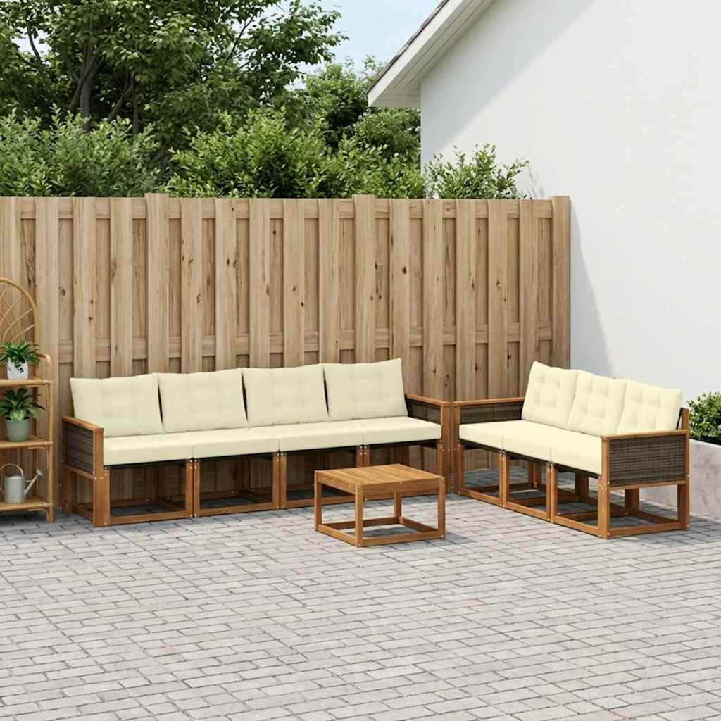 vidaXL Outdoor-Sofagarnitur mit Kissen 8 pcs Natur und Creme