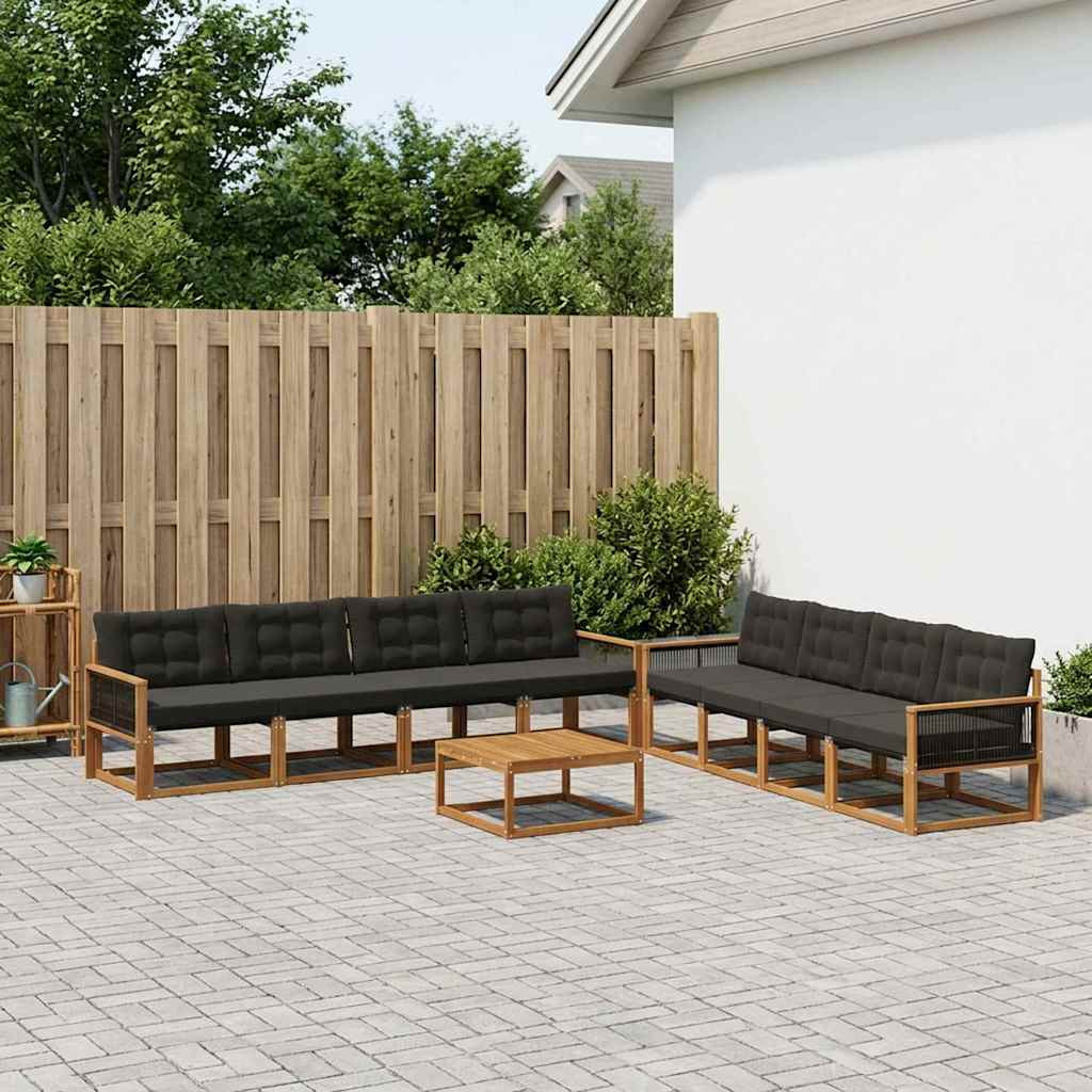 vidaXL Outdoor-Sofagarnitur mit Kissen 9 pcs Natürlich und Schwarz