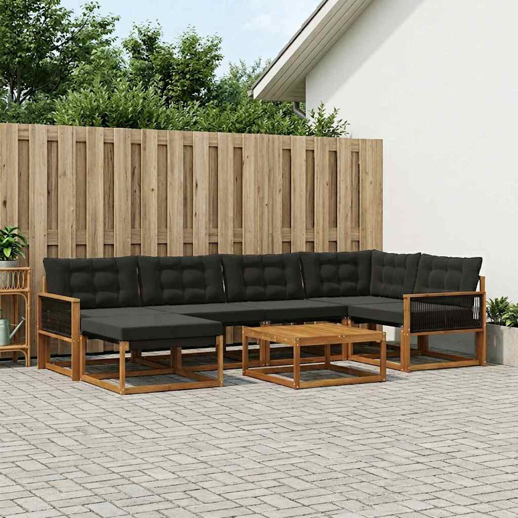 vidaXL Outdoor-Sofagarnitur mit Kissen 7 pcs Natürlich und Schwarz
