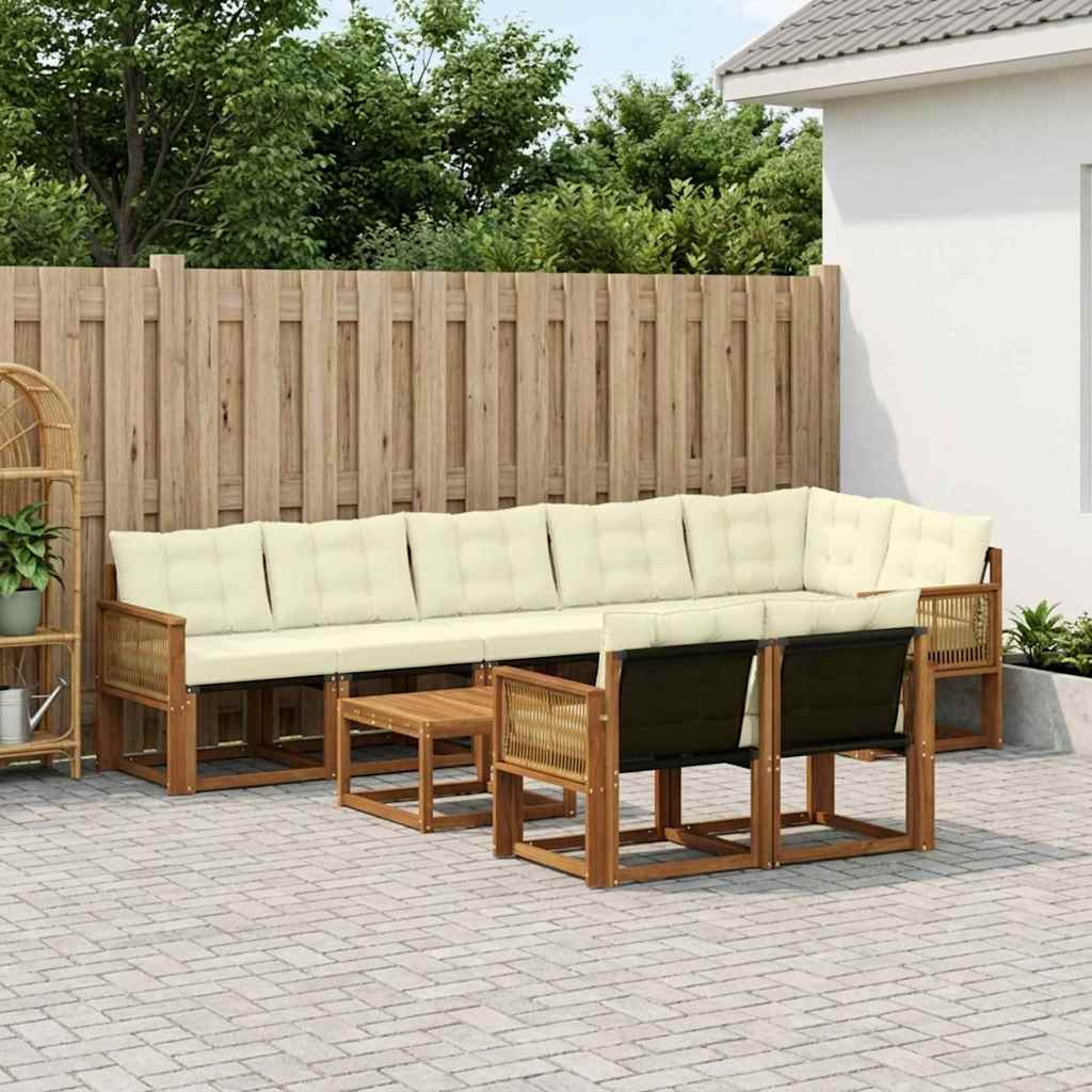 vidaXL Outdoor-Sofagarnitur mit Kissen 9 pcs Natur und Creme