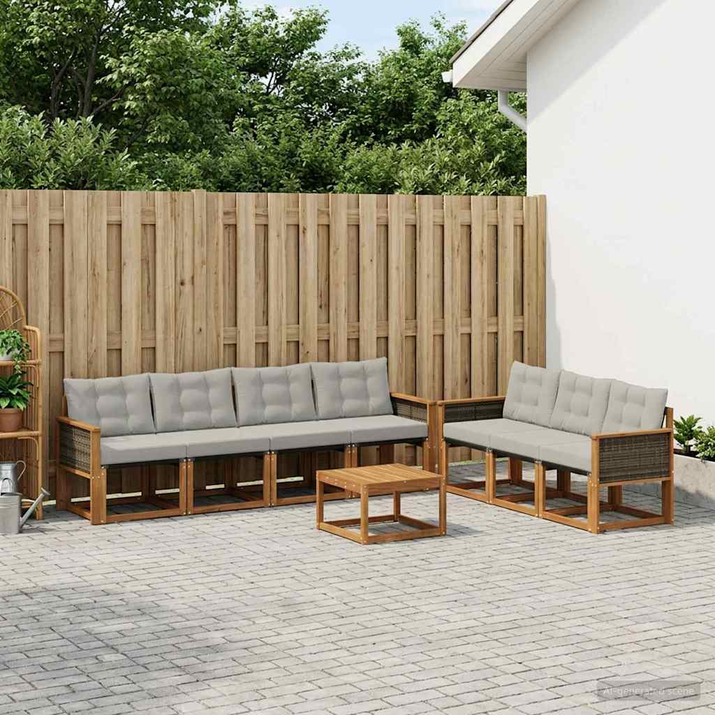 vidaXL Outdoor-Sofagarnitur mit Kissen 8 pcs Natürlich und Hellgrau