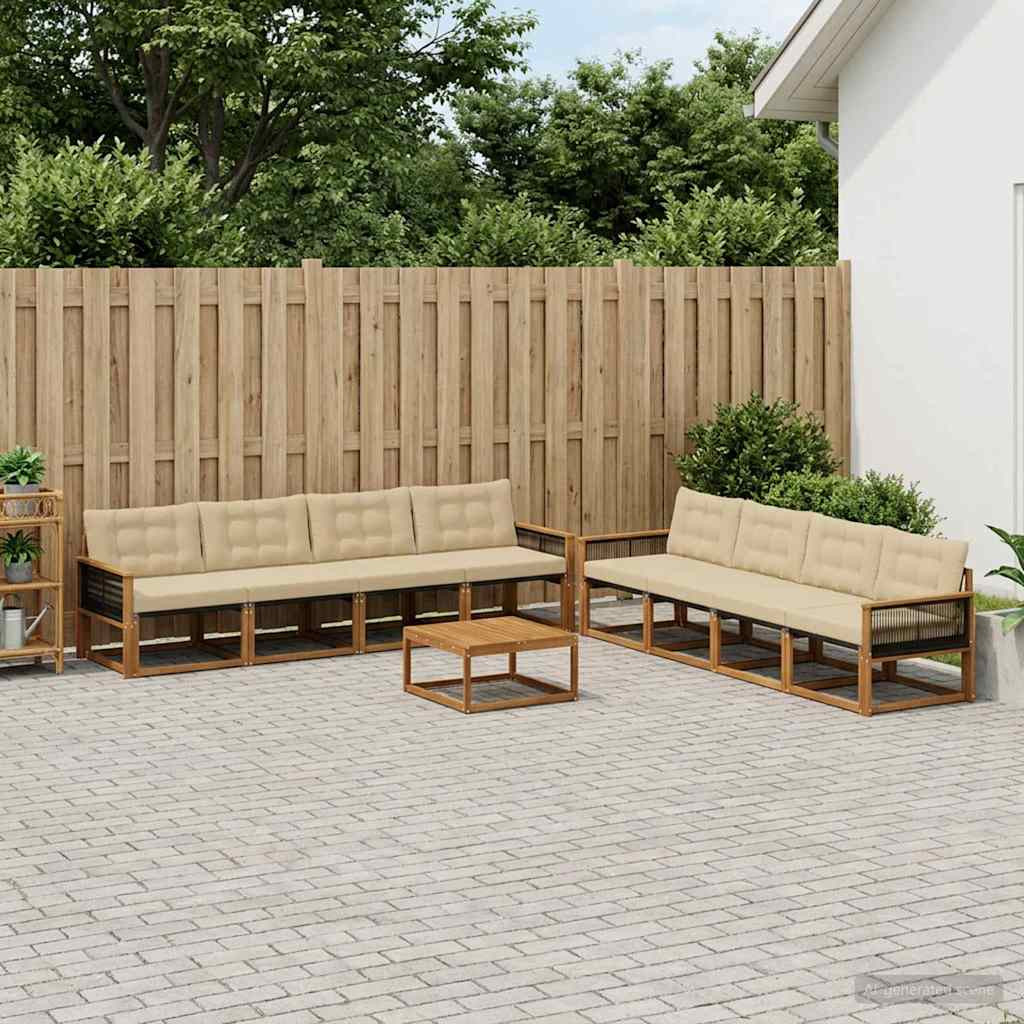 vidaXL Outdoor-Sofagarnitur mit Kissen 9 pcs Natur und Beige