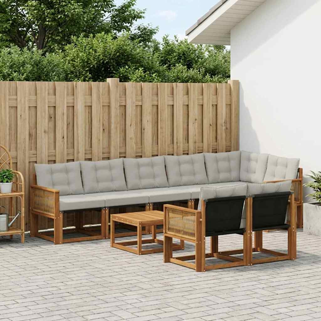 vidaXL Outdoor-Sofagarnitur mit Kissen 9 pcs Natürlich und Hellgrau