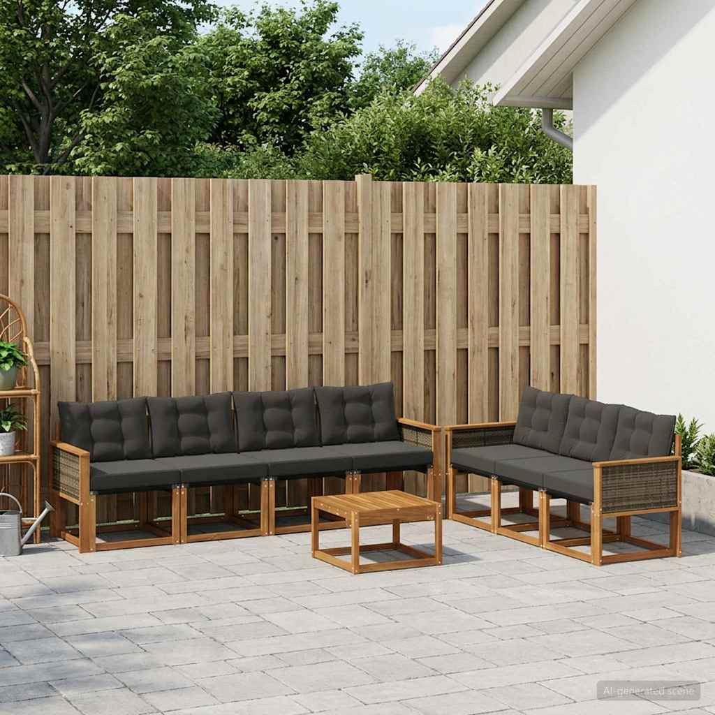 vidaXL Outdoor-Sofagarnitur mit Kissen 8 pcs Natürlich und Schwarz