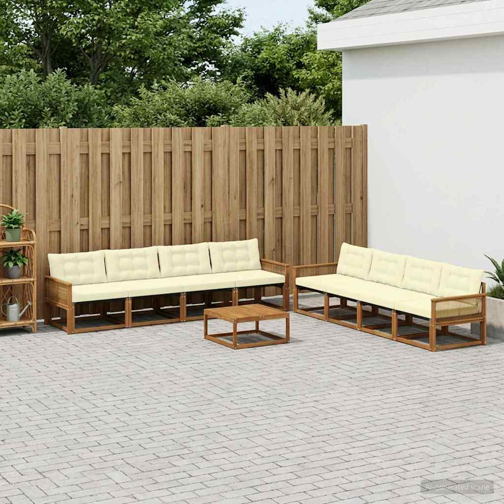 vidaXL Outdoor-Sofagarnitur mit Kissen 9 pcs Natur und Creme