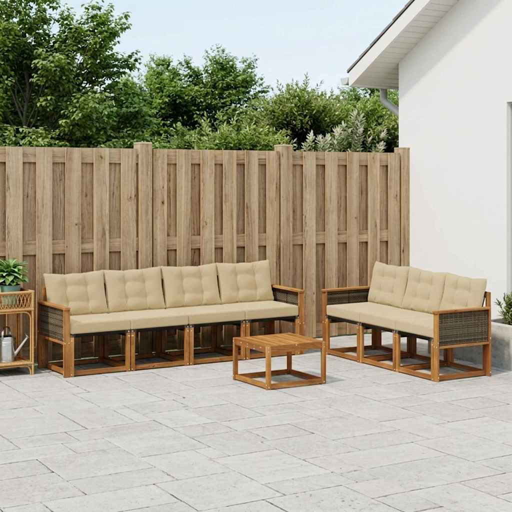 vidaXL Outdoor-Sofagarnitur mit Kissen 8 pcs Natur und Beige