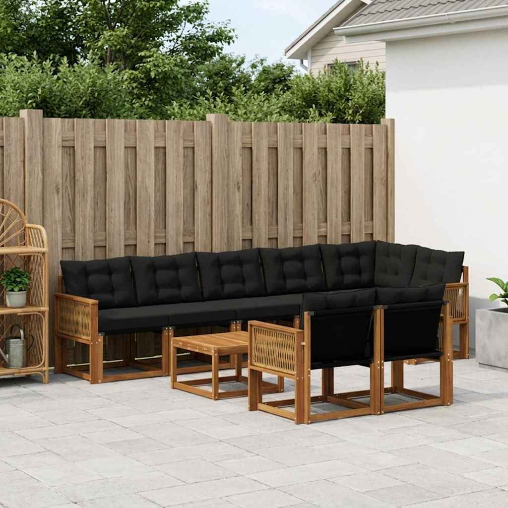 vidaXL Outdoor-Sofagarnitur mit Kissen 9 pcs Natürlich und Schwarz