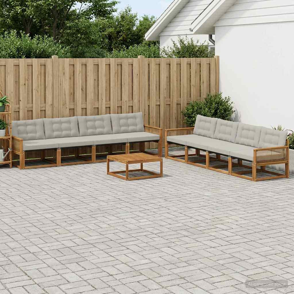vidaXL Outdoor-Sofagarnitur mit Kissen 9 pcs Natürlich und Hellgrau