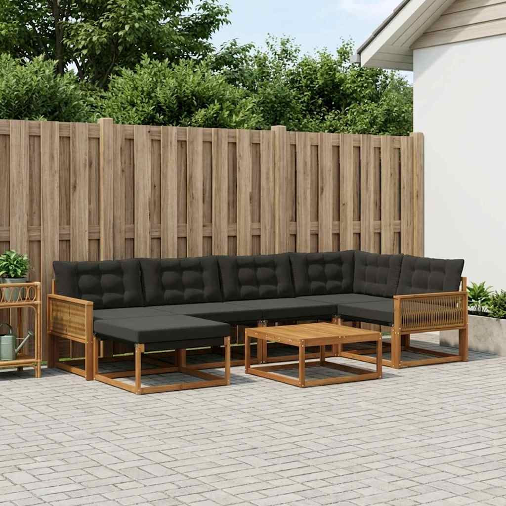 vidaXL Outdoor-Sofagarnitur mit Kissen 7 pcs Natürlich und Schwarz