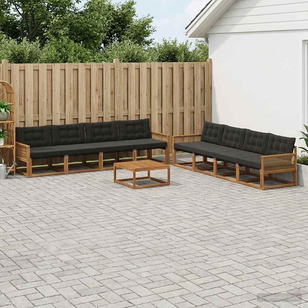 vidaXL Outdoor-Sofagarnitur mit Kissen 9 pcs Natürlich und Schwarz