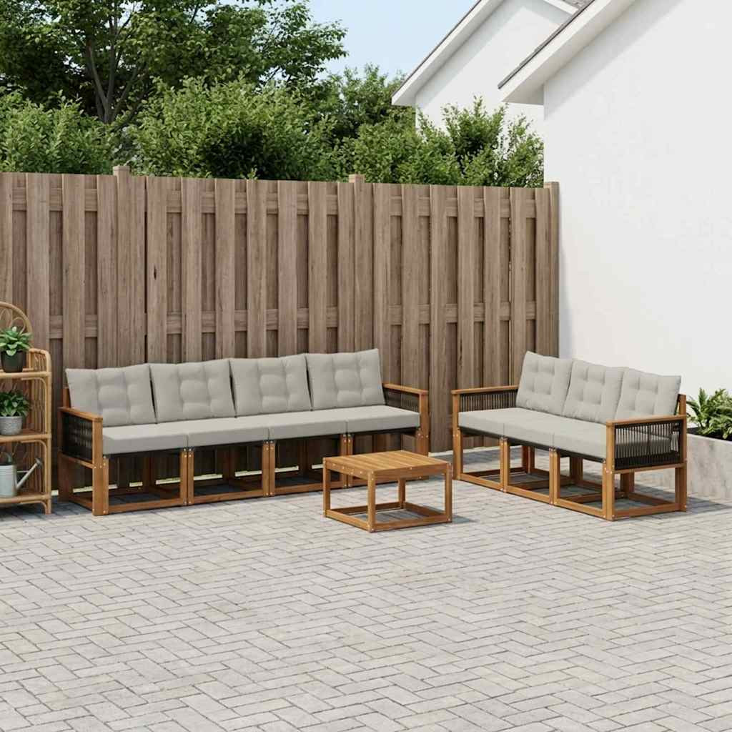vidaXL Outdoor-Sofagarnitur mit Kissen 8 pcs Natürlich und Hellgrau