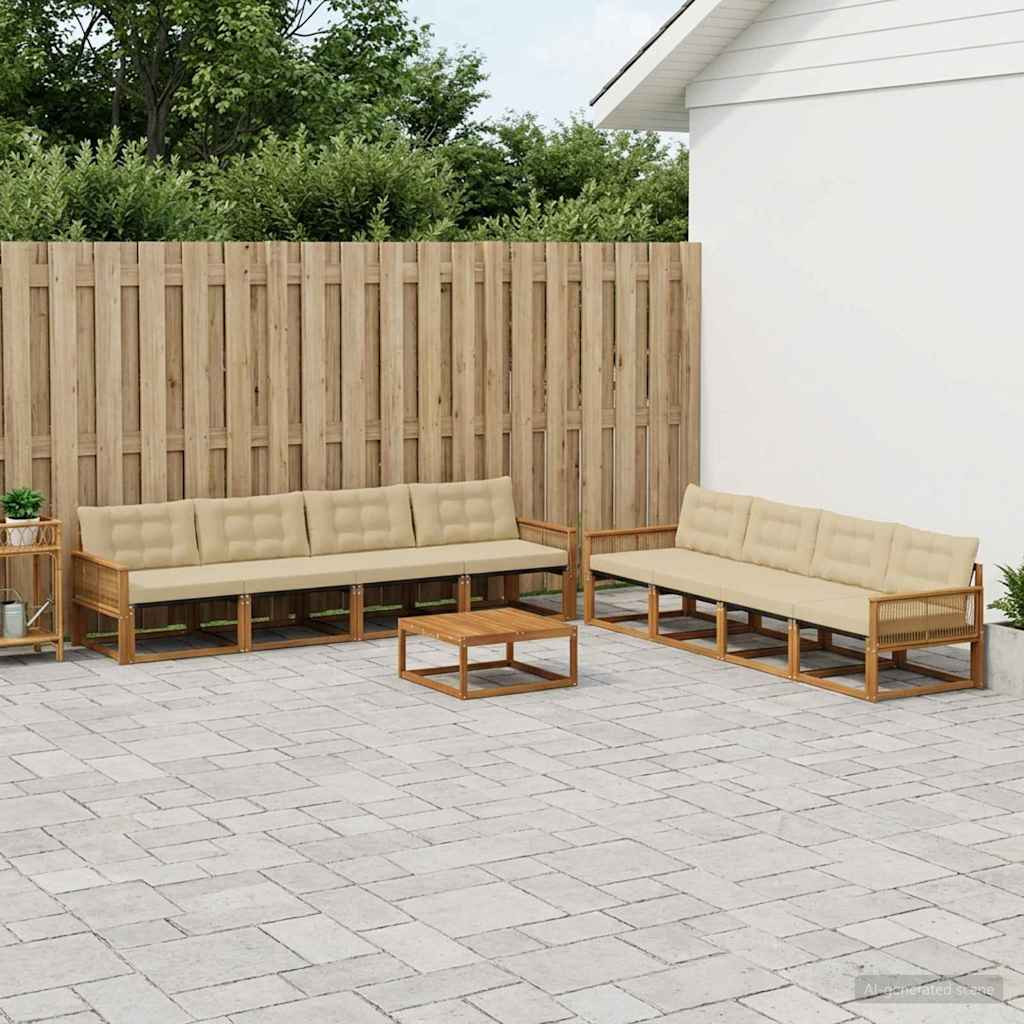 vidaXL Outdoor-Sofagarnitur mit Kissen 9 pcs Natur und Beige