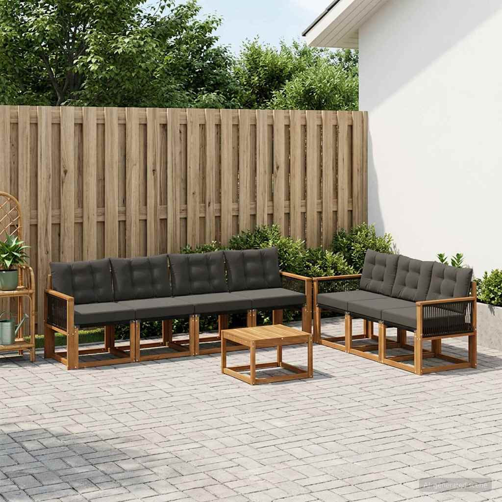 vidaXL Outdoor-Sofagarnitur mit Kissen 8 pcs Natürlich und Schwarz