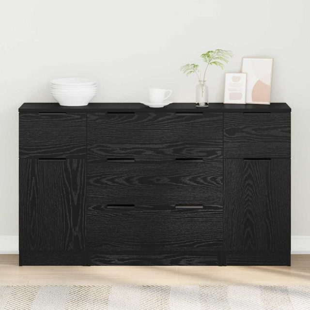 vidaXL Sideboard 3 pcs Schwarz Eichen-Optik Holzwerkstoff